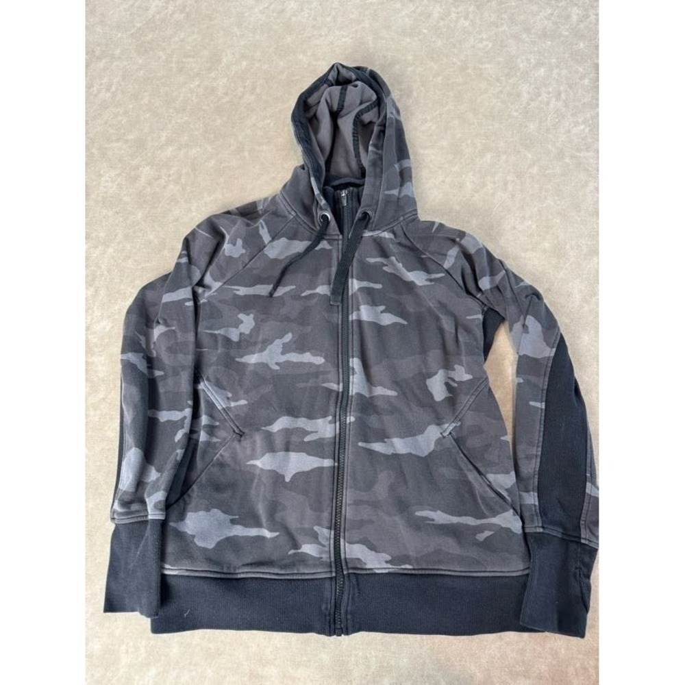Athlete Triumph Womens Camo Long Sleeve Full Zip Hoodie Sweatshirt Black Large